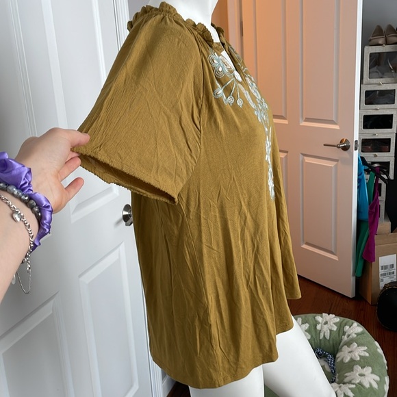 J Jill Mustard Yellow Embroidered Knit Top - Picture 2 of 7